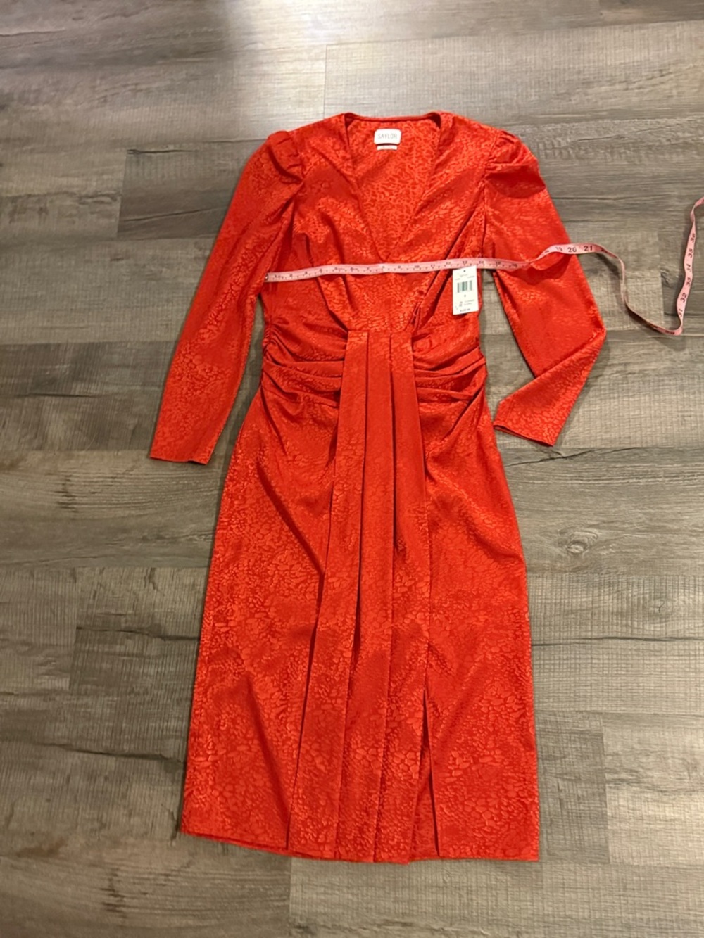 SAYLOR Scarlet Textured V-Neck Long Sleeve Midi Dress